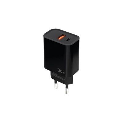 Cargador - Cargador de Pared USB-C/PD y USB-A, 30W, Negro, admite Carga rápida, Fabricado en Materiales duraderos, Ideal para Dispositivos electrónicos.