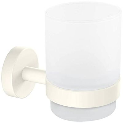 tesa® Moon White Soporte y Porta Cepillo de Dientes para Baños con Estilo Industrial o Moderno - Autoadhesivo, Sin Taladro - 96 mm x 70 mm x 109 mm - Blanco Mate