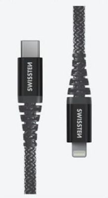 Swissten - Extreem duurzame USB-C/Lightning-kabel - Versterkt met Kevlar vezels - Oplaad- en datakabel - Ondersteunt snel opladen tot 60W - 1,5m - Zwart