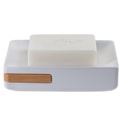 Spirella Porte Savon Céramique & Bambou Oslo Blanc