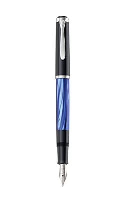 Pelikan Classic M205 Pluma estilográfica con relleno de pistón, mármol azul, punta ancha