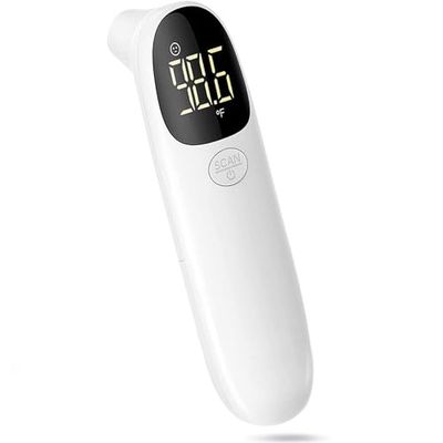 LEYF R-9 Thermomètre numérique sans contact avec écran LCD avec 3 modes de couleur – Thermomètre frontal pour bébés adultes + crochet masqué, maskenha blanc