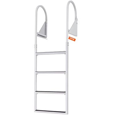 VEVOR Dockladder, 4 treden opklapbaar, 350 lbs draagvermogen, aluminium pontonbootladder met 2 '' brede opstap en antislip rubberen mat, eenvoudig te installeren voor