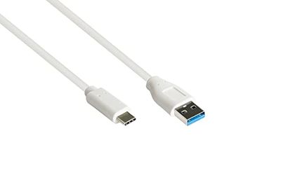 Good Connections USB 3.2 Gen.2 kabel – 10 Gbit/s / 3 A – kontakt A till USB-C™-kontakt – högkvalitativ kopparledare – vit – 0,5 m/50 cm