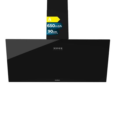 Cecotec Hotte Aspirante 90cm Bolero Flux DM 906500 Glass Black A. 165W, Faible consommation, Frontal Verre Noir, 650m³/h, Contrôle Mécanique, 3 Niveaux de Puissance, Lumière et Filtre à charbon