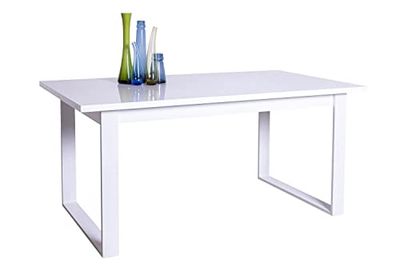 Composad Mesa Fija de 6 plazas con Patas de Metal, Mesa de Comedor, Escritorio, 160 x 76 x 91 cm, Color Blanco Lacado, Fabricada en Italia
