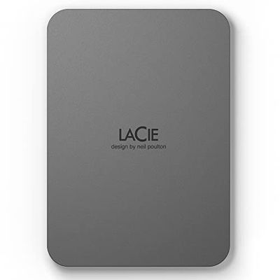 HDD portátil externa LaCie Mobile Drive de 5 TB, Moon Silver, USB-C 3.2, para PC y Mac, reciclado después del consumo con Adobe All Apps Plan y servicios Rescue (STLP5000400)