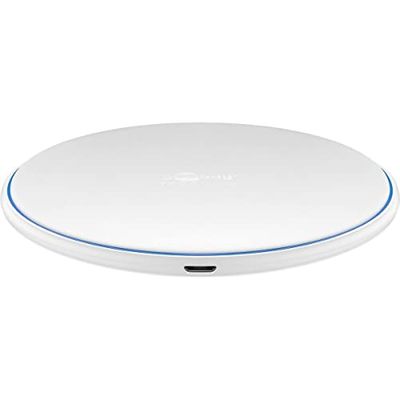 goobay 45654 Cargador inalámbrico rápido de 10 W, Blanco, 1 m - Cargador inalámbrico rápido Plano de Mesa para Smartphones con estándar Qi