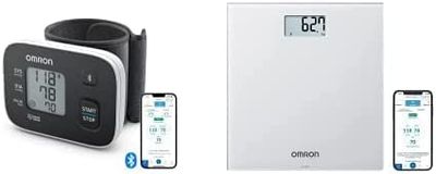 OMRON RS3 Intelli IT Automatic Wrist Blood Pressure Monitor for home use + OMRON HN300T2 Intelli IT smart bathroom scale for Body Weight