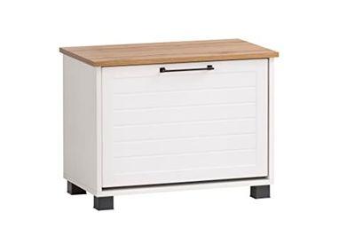 Schildmeyer Jelda - Panca con scarpiera in legno derivato, finitura stile rustico rovere e bianco opaco, 62 x 34,1 x 47.2 cm