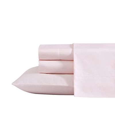 Laura Ashley- King Sheet Set, Luxury Sateen Cotton Bedding, 800 Thread Count, Soft & Smooth Home Decor (Solid Pink, King)