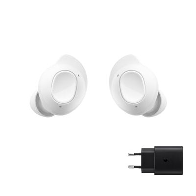 Samsung Galaxy Buds FE + Cargador - Auriculares Inalámbricos, Cancelación de Ruido Activa, Ajuste Cómodo, 3 Micrófonos, Control Táctil, Bajos Graves, Blanco (Versión Española)