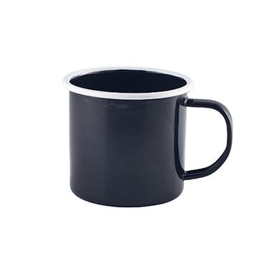 Genware 50018BK White Rim Enamel Mug, Black, 360mL, Single