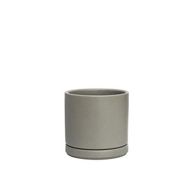 D'vine Dev Keramisk planteringskruka med dräneringshål och fat, inomhus cylinder rund planteringskruka, 10 cm, grå, 94-O-XS-3