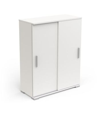 Demeyere Meuble de Rangement Séjour-2 Portes Coulissantes-Fabriqué en France-Garantie 2 Ans, Bois d'ingénierie, Blanc, L 42,2 x P 103,5 x H 13 cm