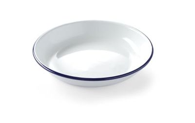 HENDI Piatto in acciaio smaltato bianco, con bordo blu, rotondo, piatto fondo, per campeggio, escursioni e picnic, ø240x(H) 40mm