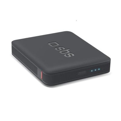 SBS NanoTube PowerBank HD, 5.000mAh, Power Bank con Ricarica Rapida, Intelligent Charge (IC), Alta Densità, LED di Carica, USB-C, Caricabatterie Portatile da Viaggio, Design Compatto, Nero