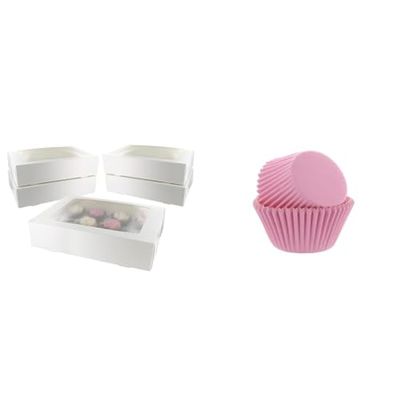 Culpitt Pink Cupcake Cases & Box Set | 50 Cases & 5 x 12 Hole Boxes | Bake, Store & Gift Cupcakes, Muffins, Fairy Cakes