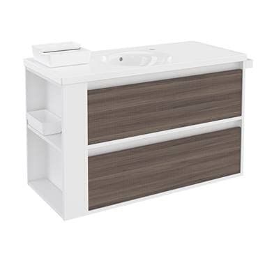 Bath+ - Mueble de baño con 2 cajones y lavabo de porcelana bsmart fresno/blanco/blanco