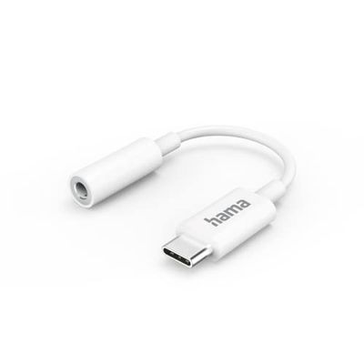 Hama Adaptador de Auriculares USB C a Jack de 3,5 mm (Adaptador de Audio, Adaptador AUX, USB-C a Conector de Auriculares, Toma de Corriente, para Samsung, Huawei, iPad), Color Blanco