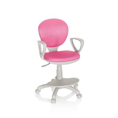 hjh OFFICE 671012 Chaise de Bureau pour Enfant Kid Colour G1 Fauteuil pivotant avec Repose-Pieds et Assise réglable en Hauteur, Ergonomique, Tissu Rose/Gris