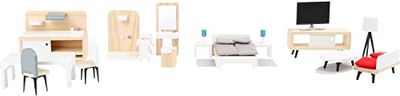 Small Foot 11414 Complete Doll's House Furniture Set made of Wood, Living Room, Kitchen, Bedroom and Bathroom, for Ages 3 Years and up