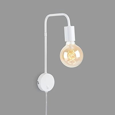 Briloner - Lampada da letto retrò, lampada da parete, lampada da lettura con spina, interruttore a levetta, 1x E27, max. 10 Watt, metallo, bianco, 2086-016