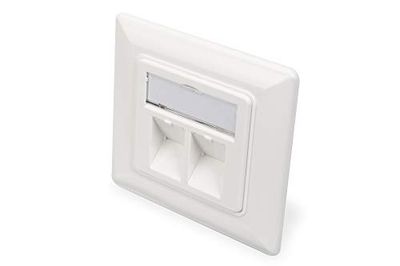 DIGITUS Kopplingsbox för Keystone-modul – 2 port – utlopp 45° vinklad – med dammskyddskåpa – vit, DN-93801-1