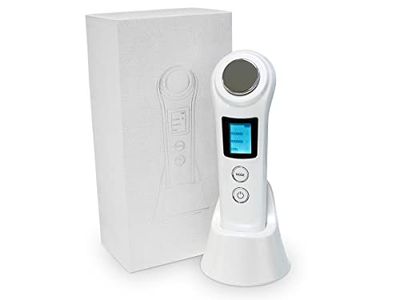 QUIRUMED Varm och kall ansiktsmassageapparat med jontofores, fast hud, hudrengöring, anti-aging, ansiktsvård, jonteknologi, 3 olika lägen, laddningsbas