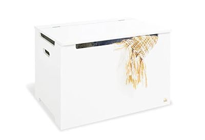 Pinolino Caixa de madeira banco com armazenamento, de madeira, caixa de brinquedos para crianças, tampa com comporta, capacidade de carga 30 kg, lacado em branco