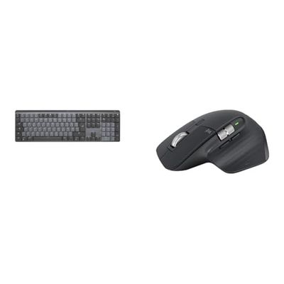Logitech MX Mechanisch, Draadloos, Verlicht Toetsenbord, Lineaire Schakelaars, Duitse QWERTZ indeling - Grijs & Logitech MX Master 3S mouse Right-hand RF Wireless+Bluetooth Optical, 910-006559