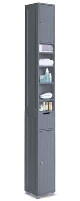 vounot® Meuble de Rangement Haut Armoire de Salle de Bain avec Etagère Réglable Tiroir et Armoires à Portes Meuble Colonne pour Chambre Salon Cuisine et Couloir 20x20x180cm Gris