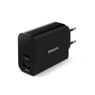 PHILIPS DLP2621/12 - USB-lader - type-C en USB-A uitgangen - 30 W snel opladen - Zwart