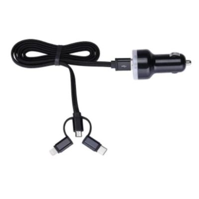 NK Kit Cargador para Coche - Cargador Universal Mechero Doble Puerto USB 12V-24V, 1A y Cargador Multifunción, 2 Adaptadres Puerto Micro USB/Lightning (Compatible con Cualquier Dispositivo)