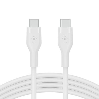 Belkin BoostCharge Flex cable USB C a USB C de silicona, cable de carga rápida Power Delivery con certificación USB-IF para iPhone 16 y 15, Galaxy S24, iPad, MacBook, Note, Pixel y más, 2 m, blanco