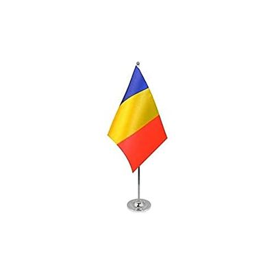 AZ FLAG - Romania Prestige Table Flag 6'' x 9'' - Romanian Office Flag 100% Satin 22 x 15 cm - Desk Flag with Steel Pole and Base