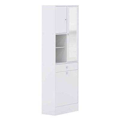 Armário com bandeja de linho, placa de partículas de melamina, branco, 62,6 x 28,4 x 181,1 cm
