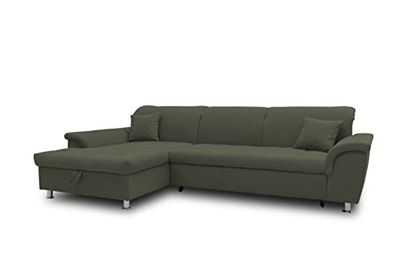 DOMO. collection Sofá esquinero Franzi en Forma de L, sofá esquinero, esquinero, Esquina, tapizado, 279 x 162 x 81 cm, Color Verde Oscuro