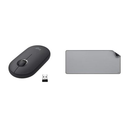 Logitech Pebble Mouse wireless con Bluetooth o ricevitore da 2,4 GHz & Desk Mat - Studio Series, Multifunzione, Tappetino per Mouse Esteso