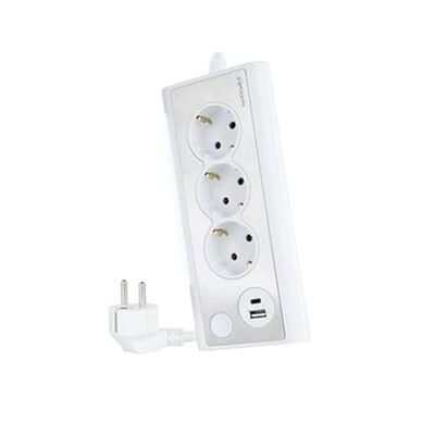 Regleta - regleta de sobremesa con 3 Tomas de Corriente y 2 Puertos USB, Color Blanca, Ideal para múltiples Dispositivos. *