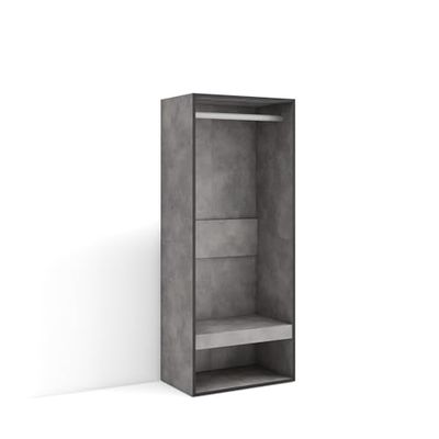 Skraut Home | Open Kledingkast | Inloopkast, kledingrek | 60x145x35 cm | Voor slaapkamer, kamer | Kleren, Schoenen | Moderne stijl | Cement