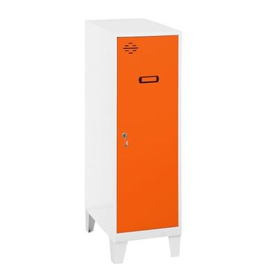 Simon Rack Casier Vestiaire Metallique Petit, 1015x400x500 mm, Armoire Metallique Petit, Comprend la Clé, Blanc/Orange - Simonlocker