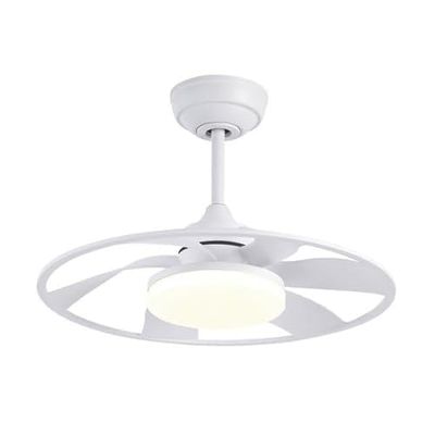 Ventilator DC Celsius 26 W, wit, 6 vleugels en 55 cm diameter. Biedt 2950 lumen, instelbare kleur (3000K-6500K), 6 snelheden, afstandsbediening, geheugenfunctie en timer.