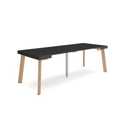 Skraut Home | Table Console Extensible | Console Meuble | 220 | pour 10 Personnes | Pieds en Bois | Style Moderne | Noir