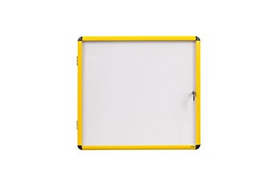 Bi-Office Bacheca Magnetica Ultrabrite, Superficie in Acciaio Laccato, Con Cornice In Aluminio Giallo, 12 x A4, Chiusura a Chiave