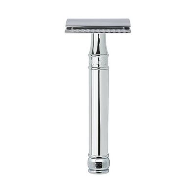 Edwin Jagger DE89 Maquinilla de afeitar manual de doble filo ecológica y reutilizable para hombres y mujeres para crema de afeitar o jabón Se adapta a todas las hojas de afeitar DE (Cromo)
