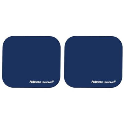 Fellowes Mouse Mat with Non-Slip Rubber Base - Mouse Pad with Antibacterial Protection - Suitable for Both Optical and Laser Mice - 199 x 232 x 2mm - Blue (Pack of 2)