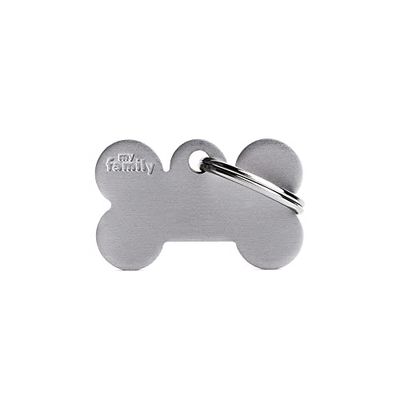 MyFamily Placa de Identificación Personalizado para Perro Made in Italy, Hueso pequeño, Placa de identificación de Perro Grabada Gratis, Metal esmaltado a Mano, Colección Basic, 30x19 mm Color Gris