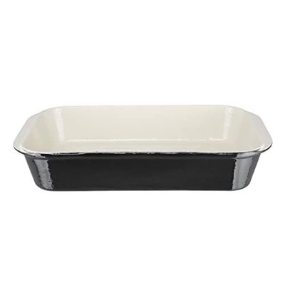 Vogue Large Cast Iron Roasting Dish 5 Litre, Black & Cream, Rectangular Enamelled Cast Iron, Size: 70(H) x 405(W) x 250(D)mm, Induction & All Hob Compatible, U572