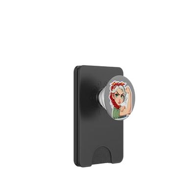 Femme Forte avec Foulard Rouge PopSockets PopWallet pour MagSafe